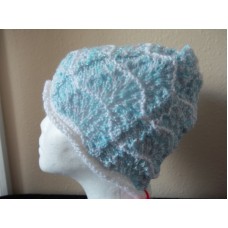 Hand knitted elegant lace pattern beanie/hat  light blue  eb-28269087